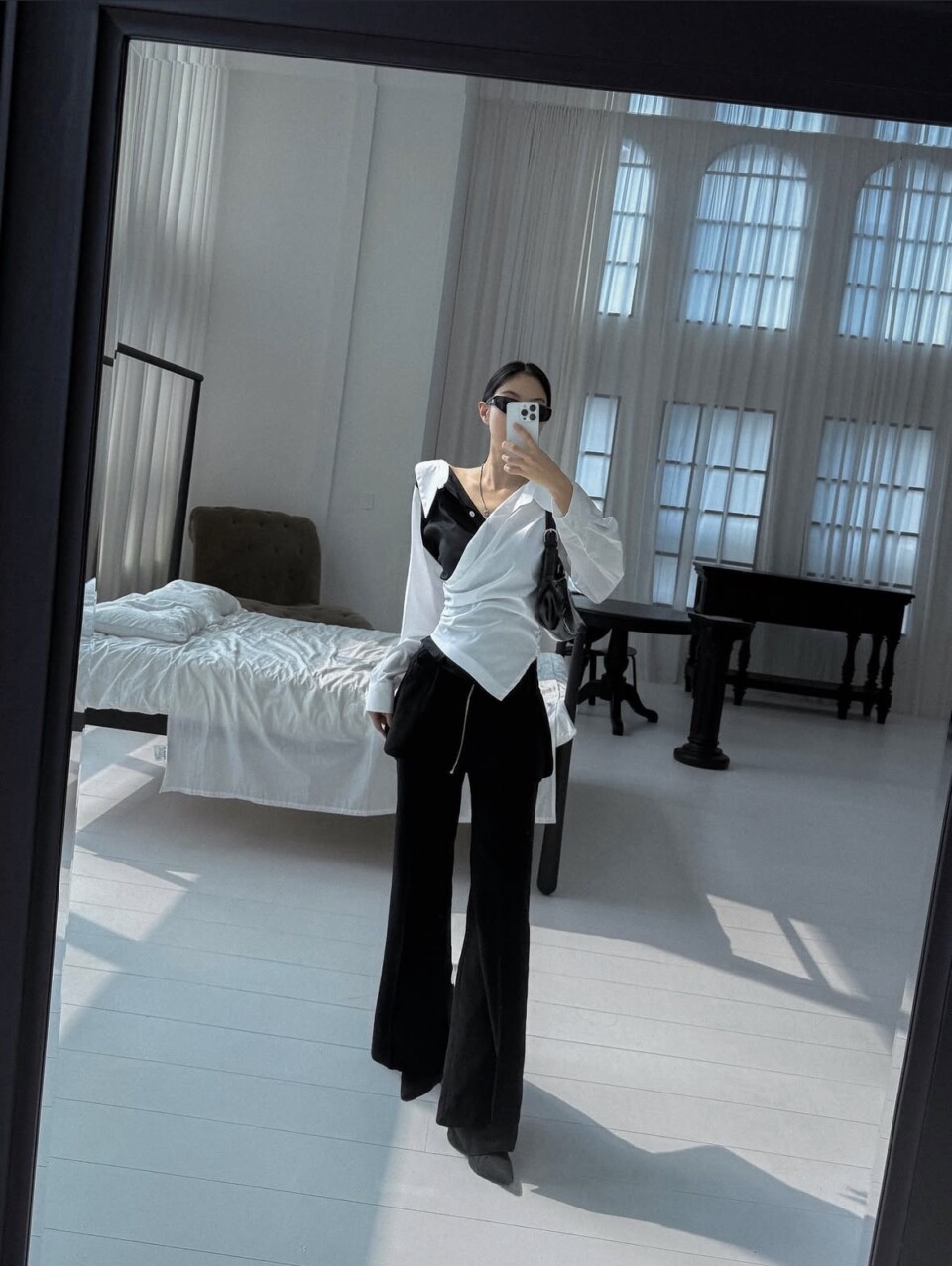 拉鍊腰封鬆緊腰壓線休閒褲