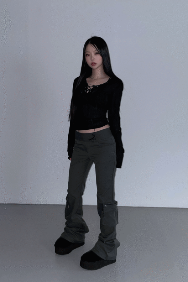 交叉綁帶針織連帽T-1