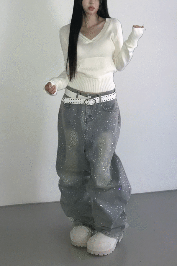 水洗閃鑽牛仔褲-1