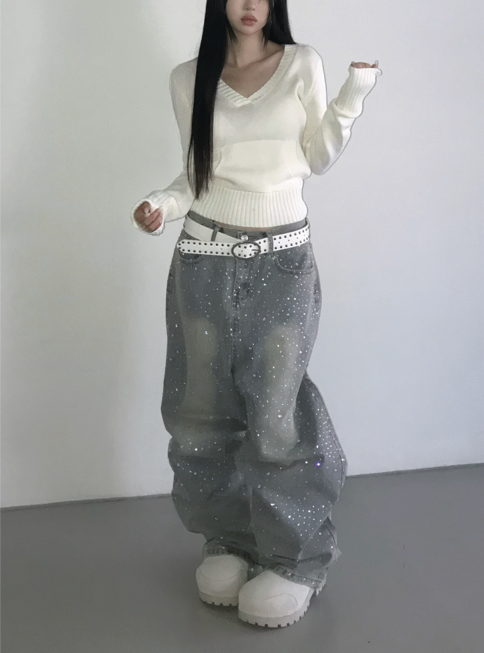 水洗閃鑽牛仔褲-1