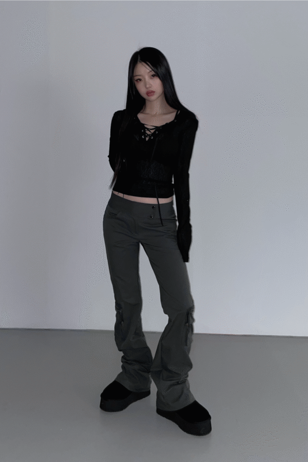 交叉綁帶針織連帽T