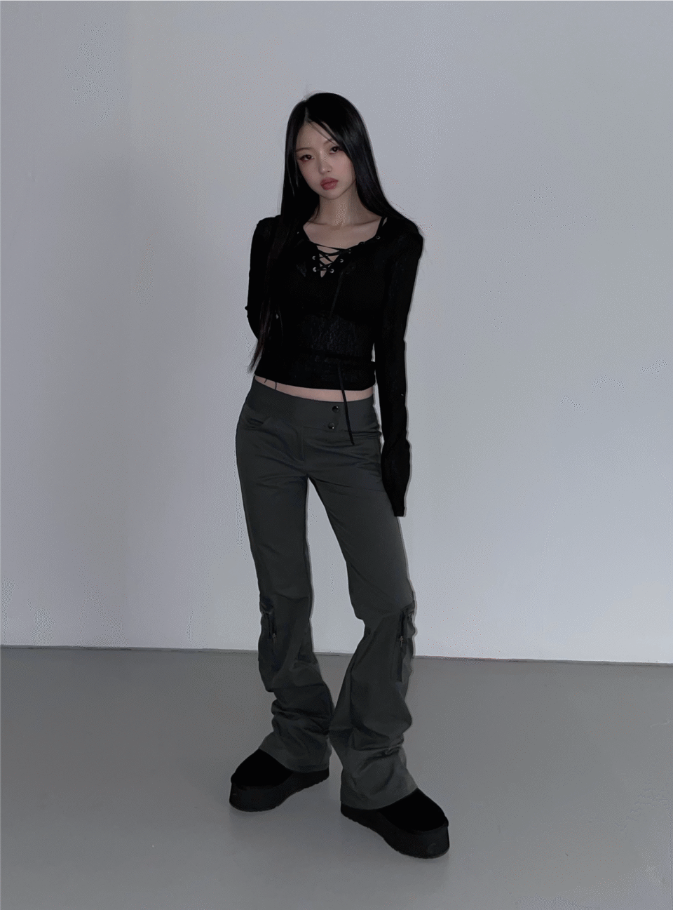 交叉綁帶針織連帽T