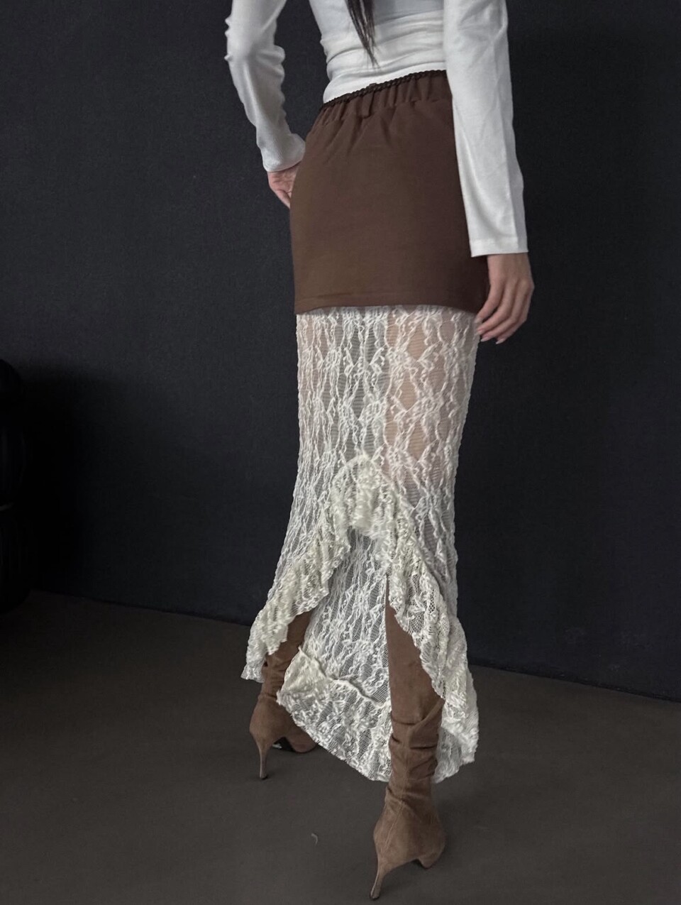 拼接高腰蕾絲裙-4