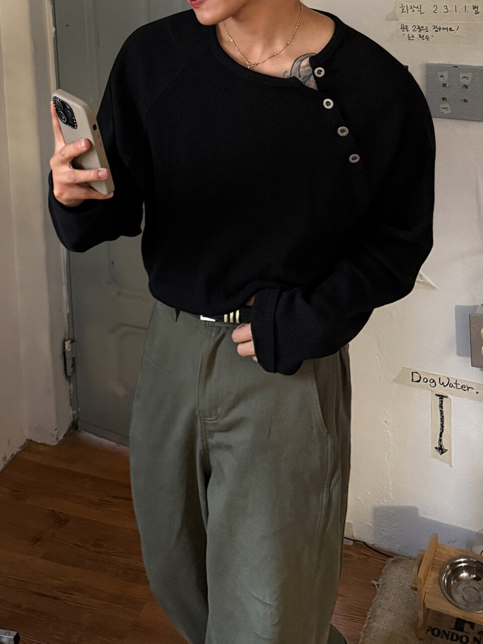 側扣亨立領長袖-3