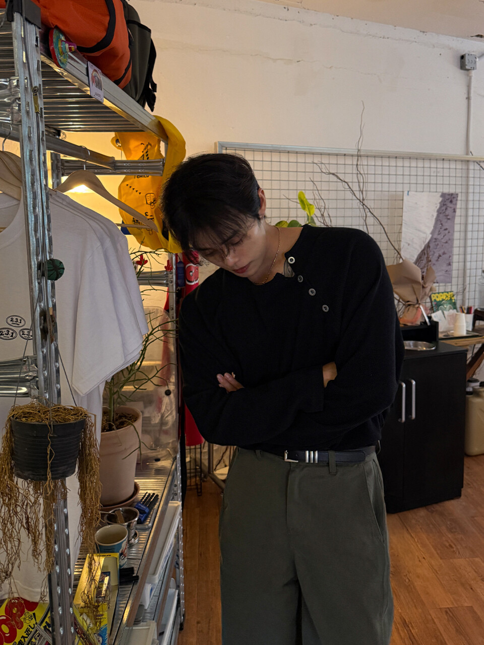 側扣亨立領長袖