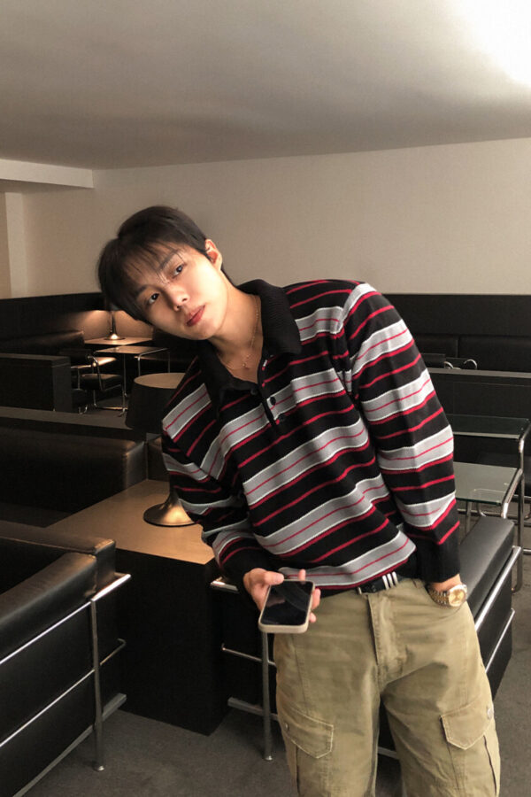 撞色條紋短版POLO領