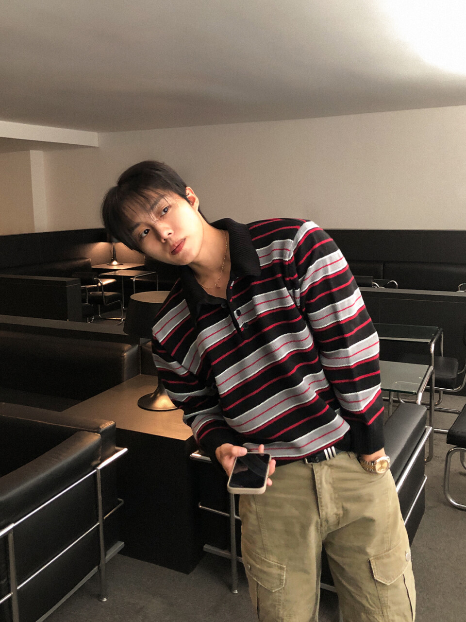 撞色條紋短版POLO領