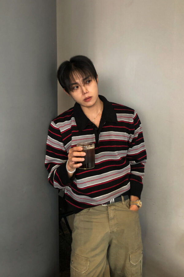 撞色條紋短版POLO領-1