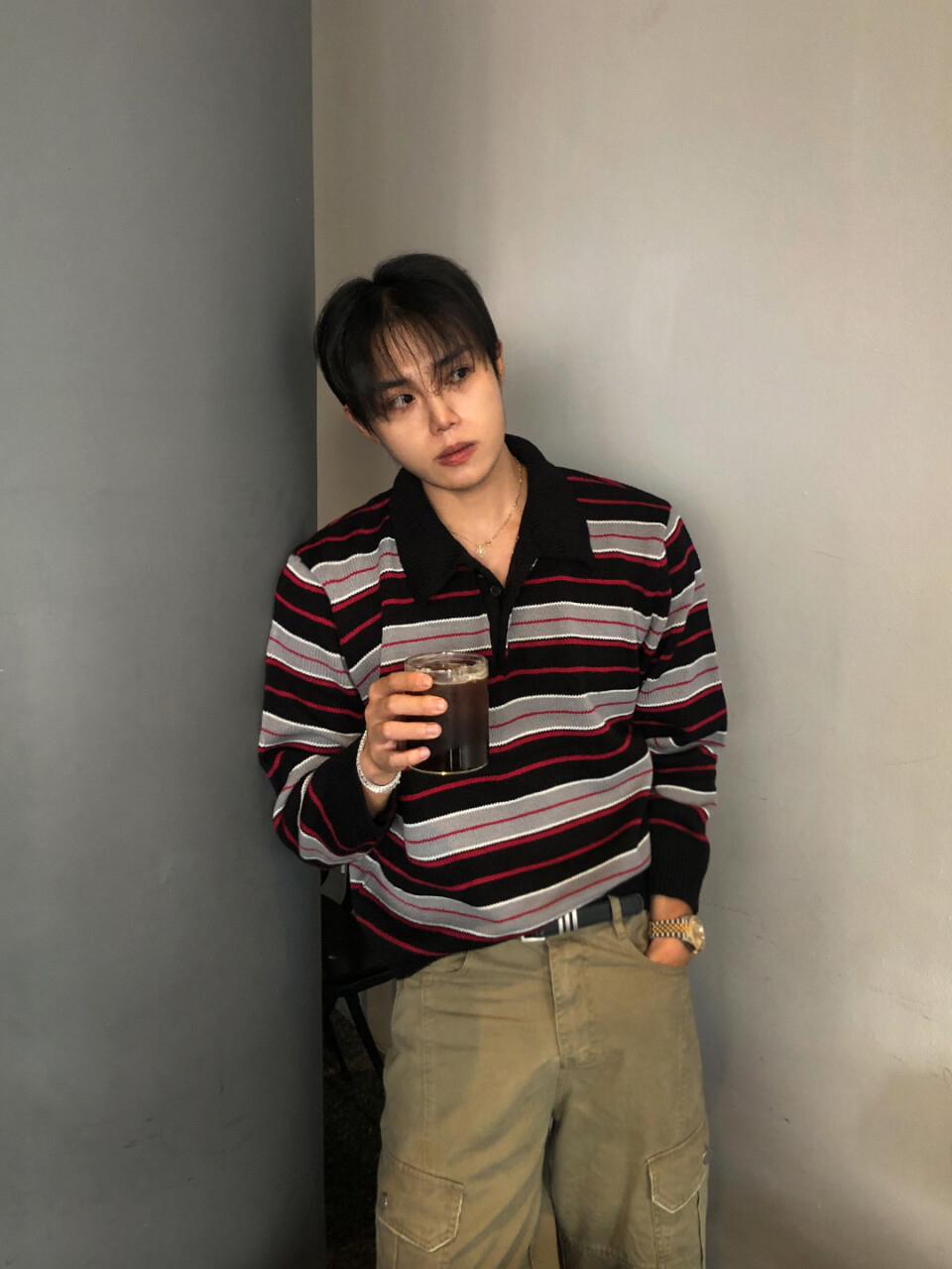 撞色條紋短版POLO領-1