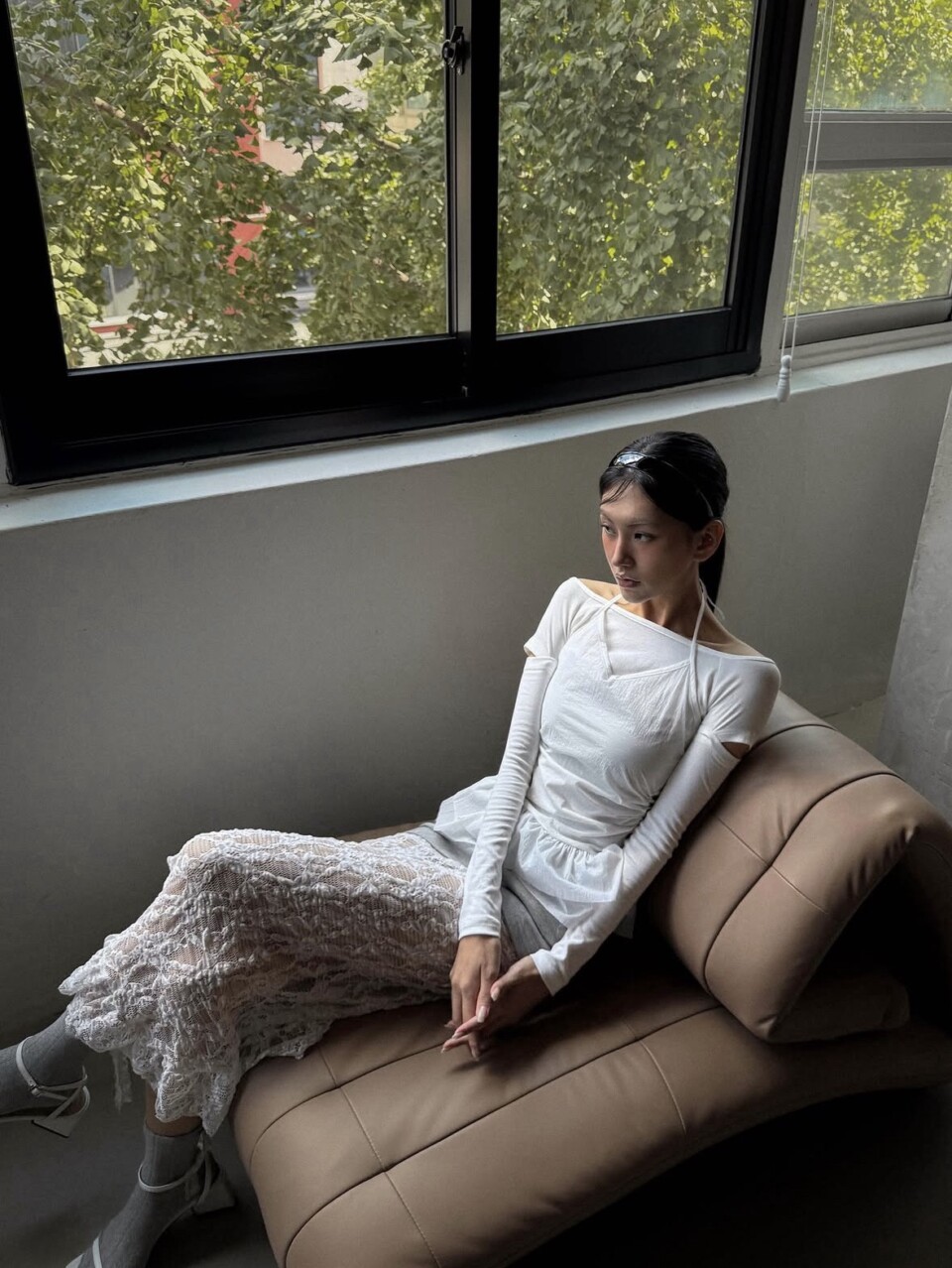 拼接高腰蕾絲裙-1