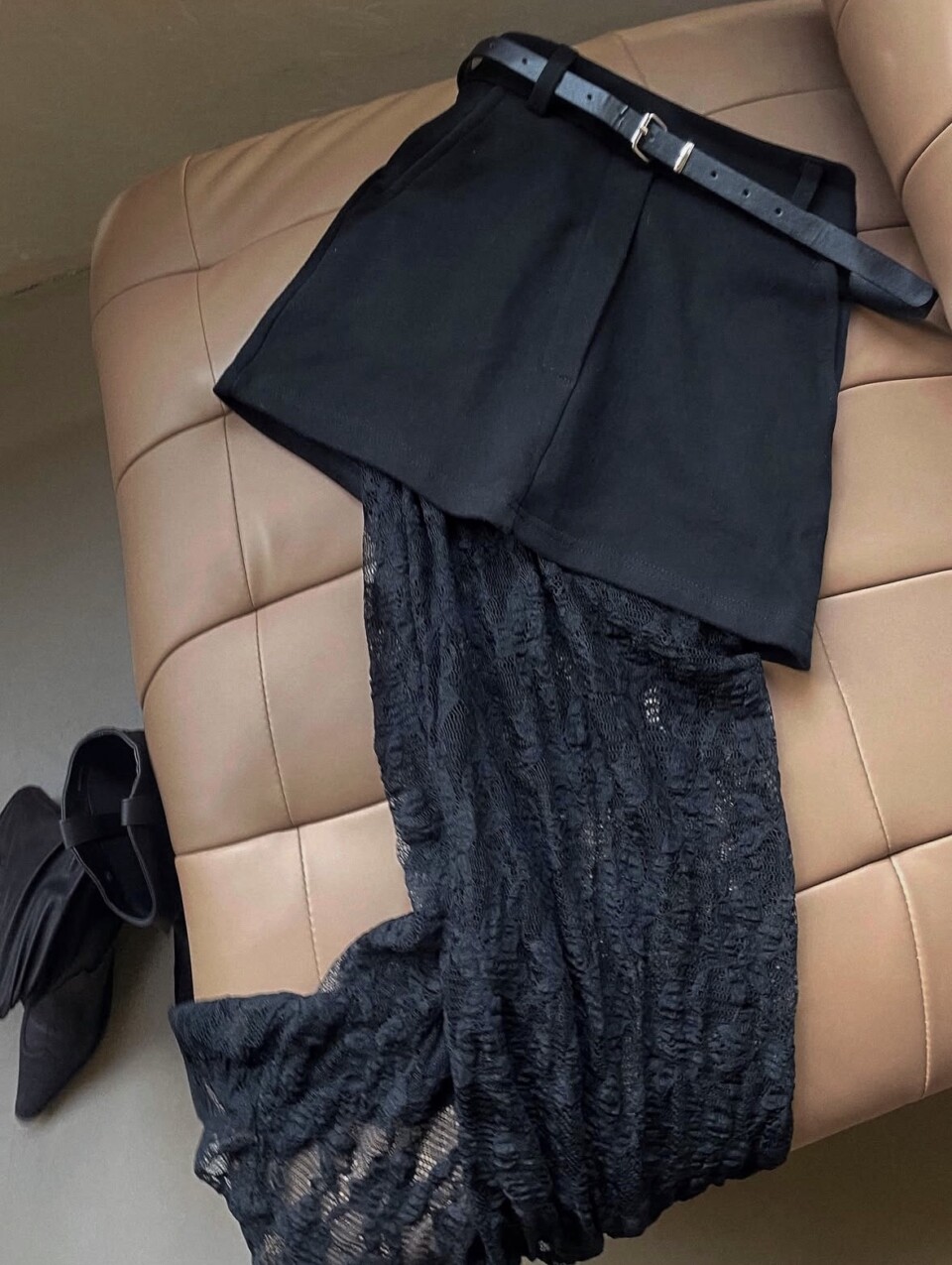 拼接高腰蕾絲裙-7