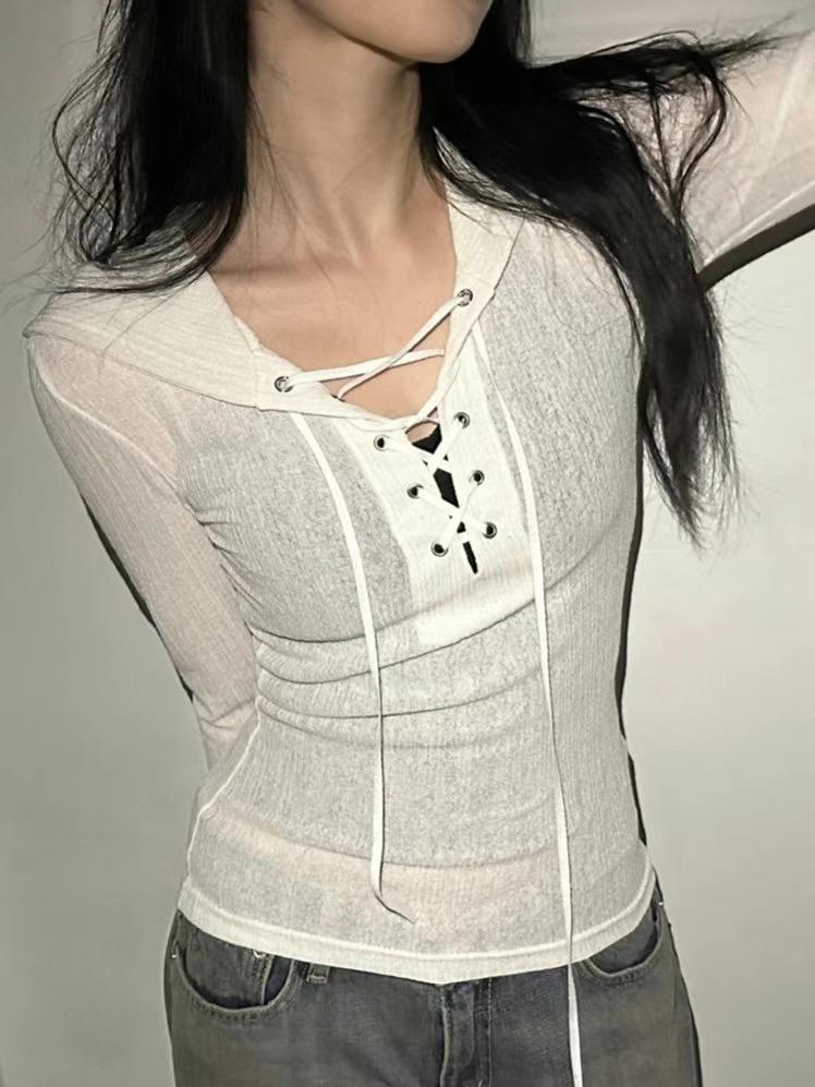 交叉綁帶針織連帽T-7