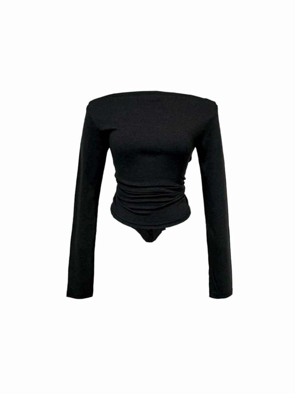 後側紐扣裝飾露肩T恤-5