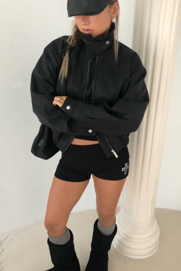 寬鬆立領皮衣外套