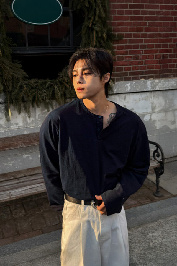 亨立領竹節棉長袖-1