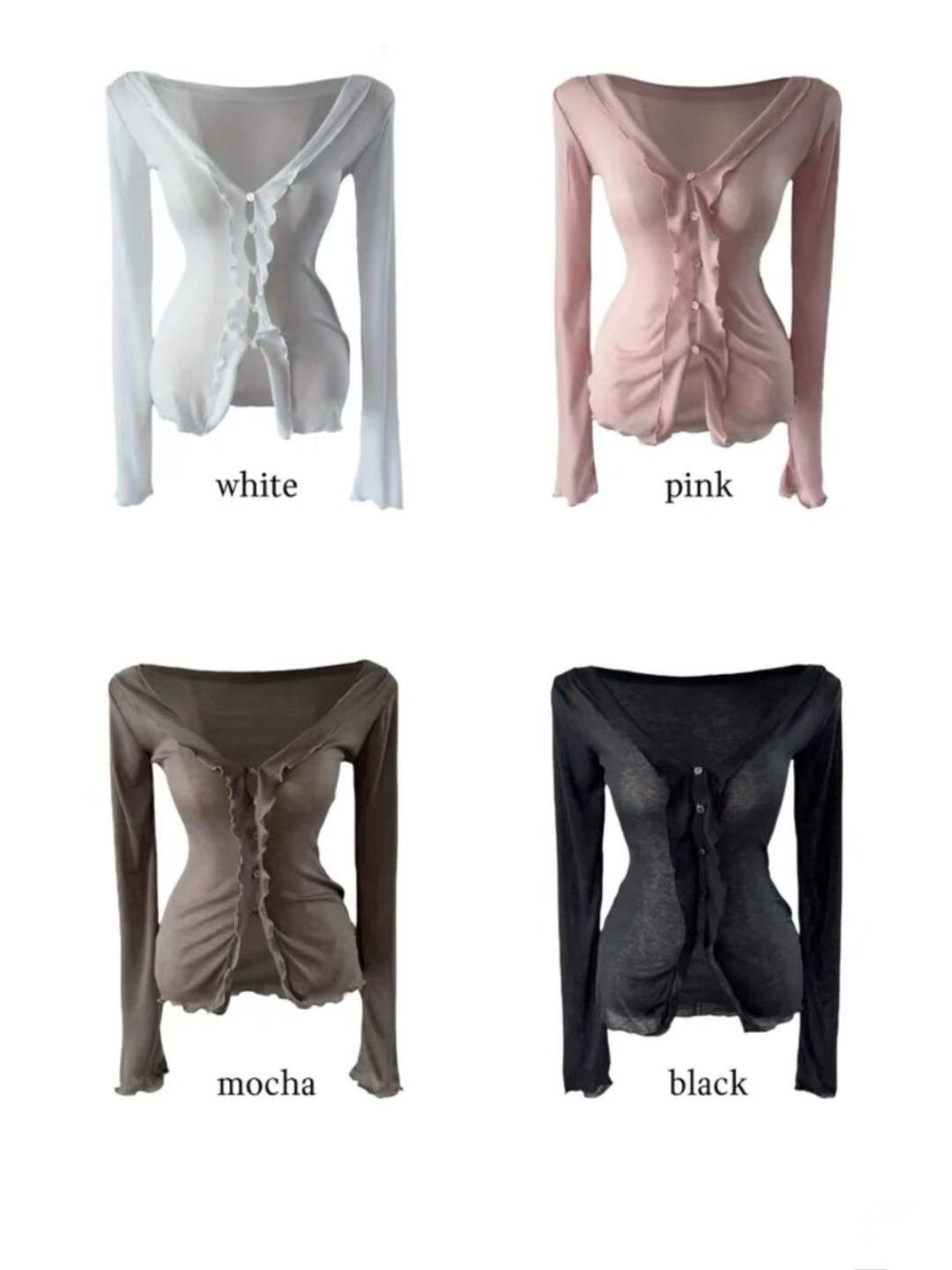 荷葉邊微透薄款開襟衫-6