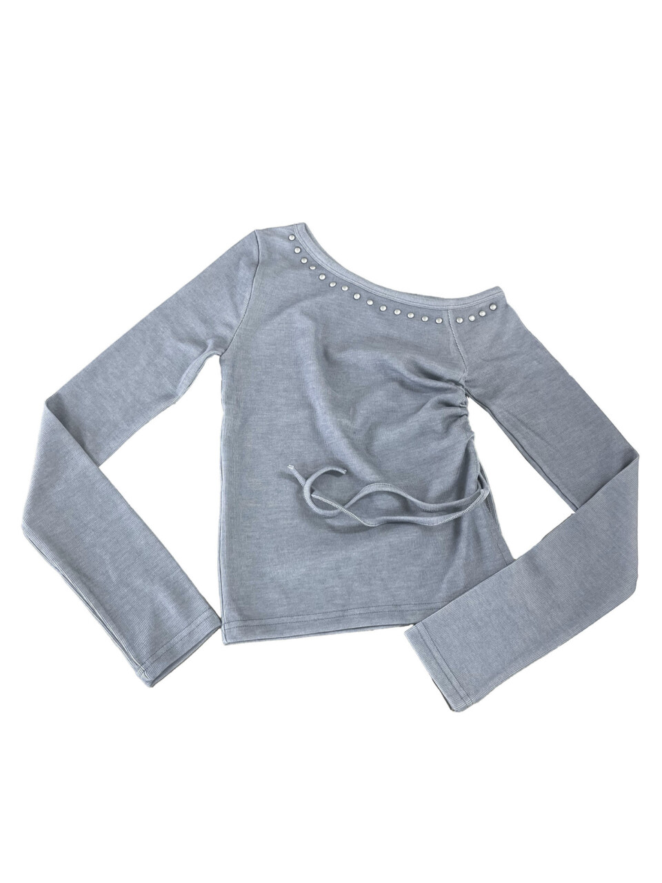 不對稱鉚釘露肩T恤-6