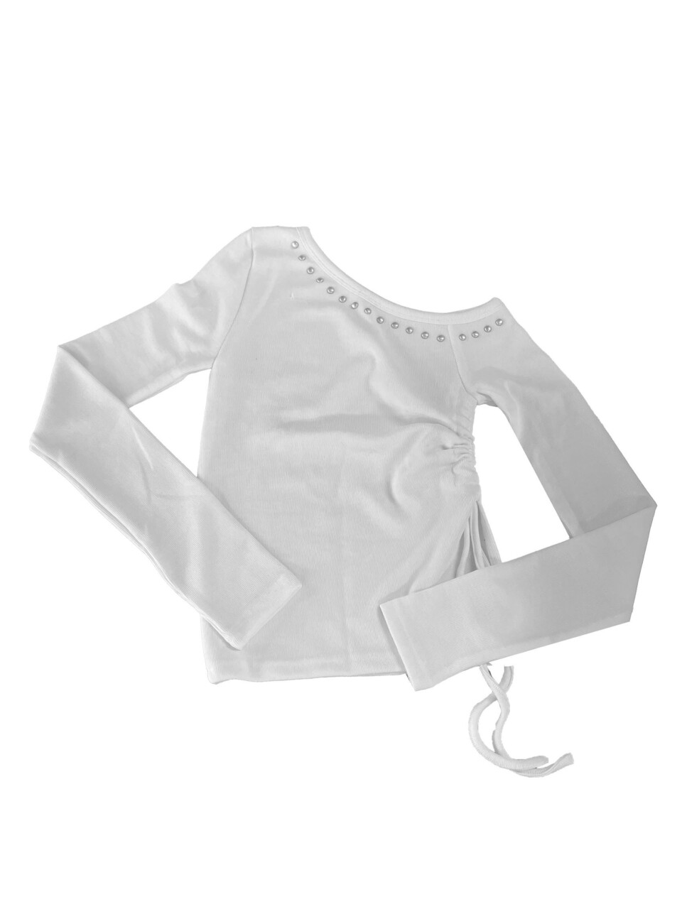 不對稱鉚釘露肩T恤-5