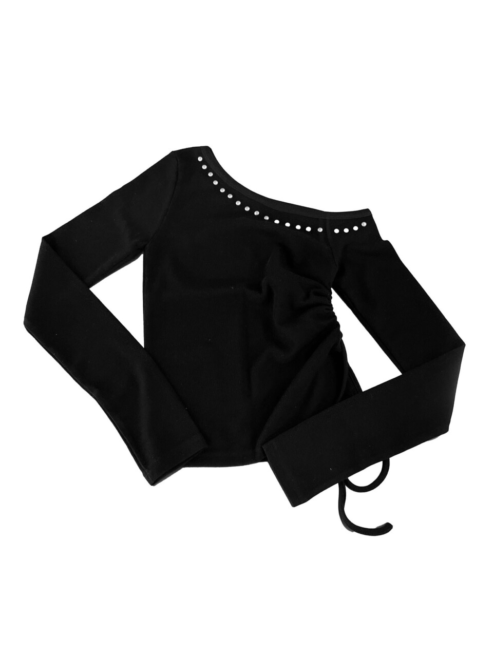 不對稱鉚釘露肩T恤-4