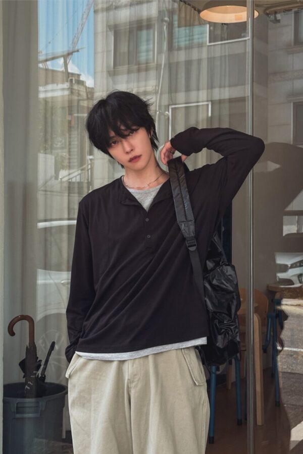 假兩件式亨利領T恤-1