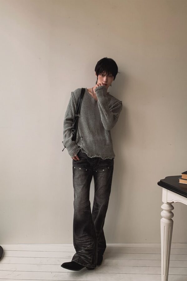 复古铆钉微喇牛仔裤-1