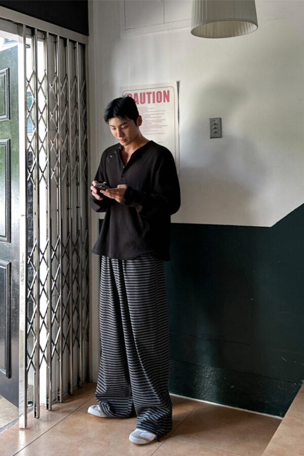 條紋可調節束口休閒褲-1