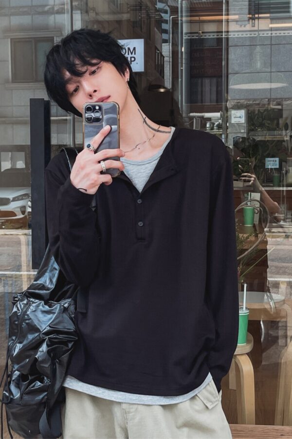 假兩件式亨利領T恤