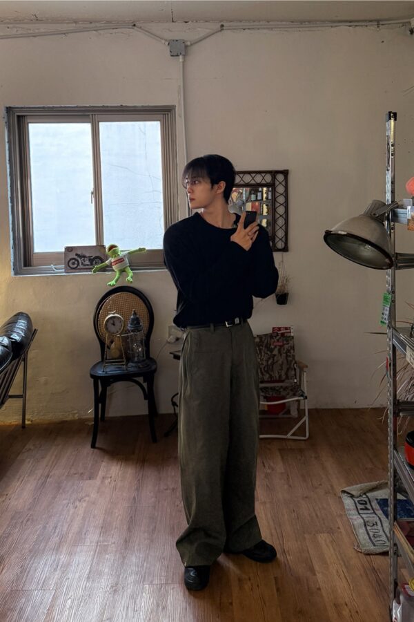 寬松按扣直筒闊腿褲-1