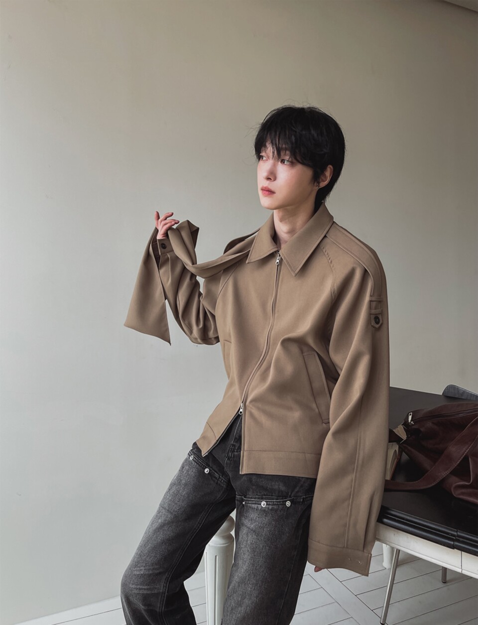 設計師款高領圍巾可拆夾克外套-1