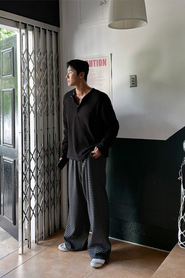 條紋可調節束口休閒褲