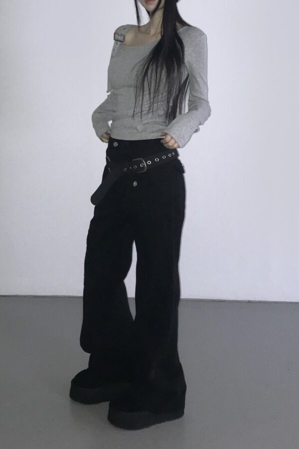 不對稱單肩釦帶T恤