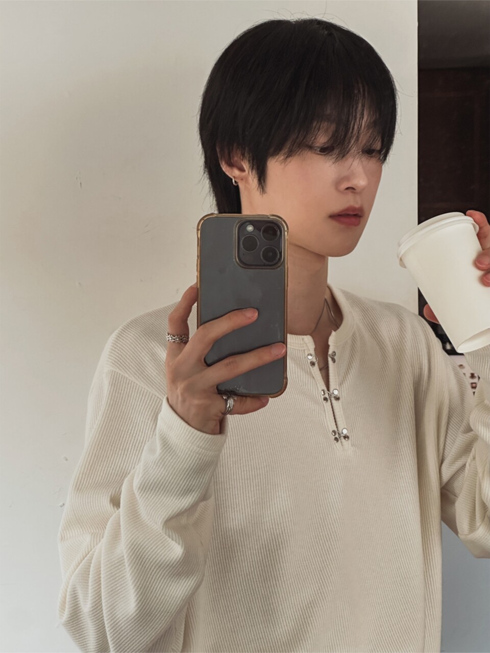 針織掛扣亨利領長袖-2