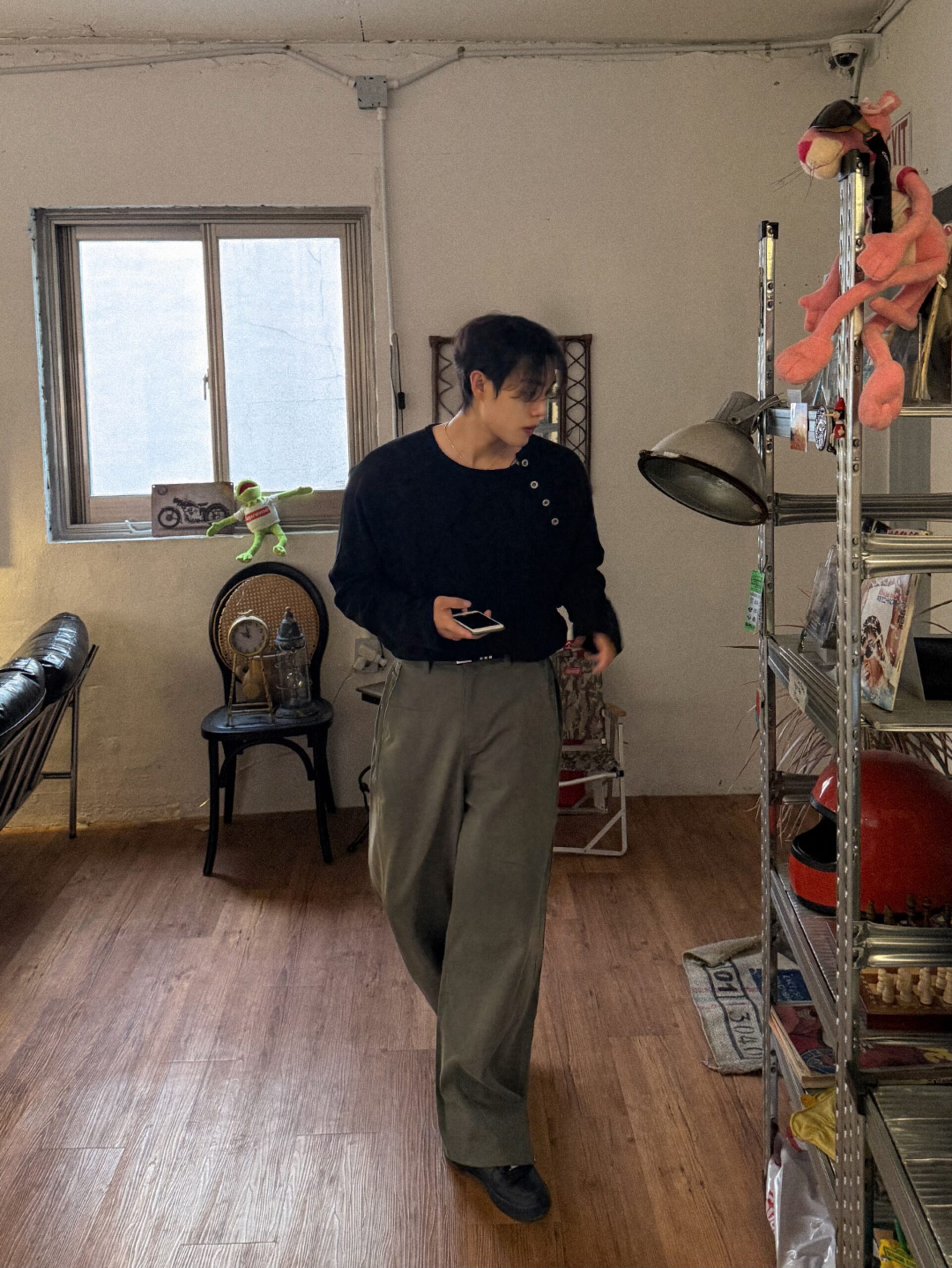 寬松按扣直筒闊腿褲-2