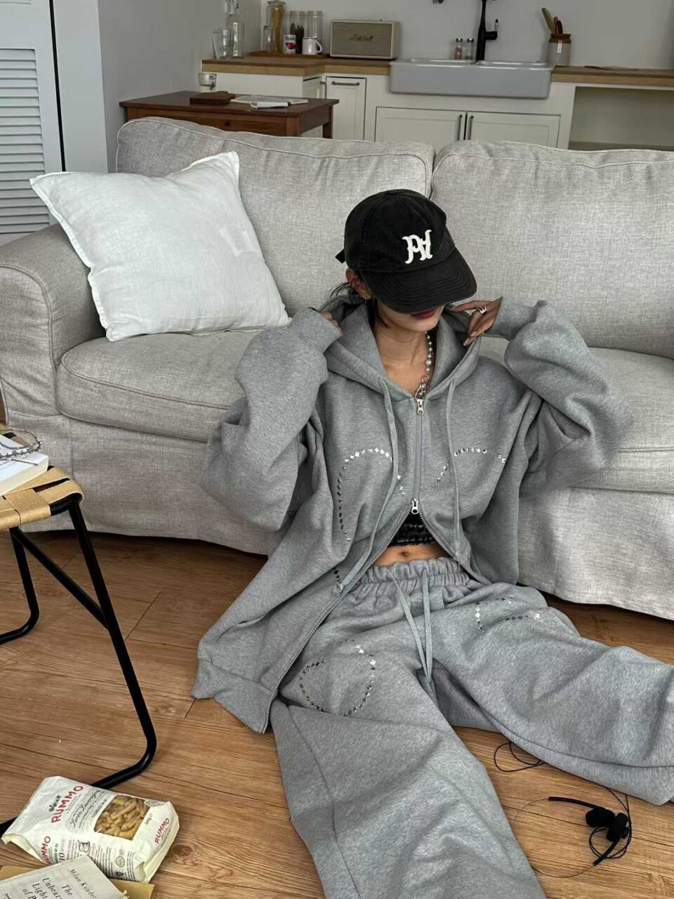 鉚釘愛心休閒套裝-5