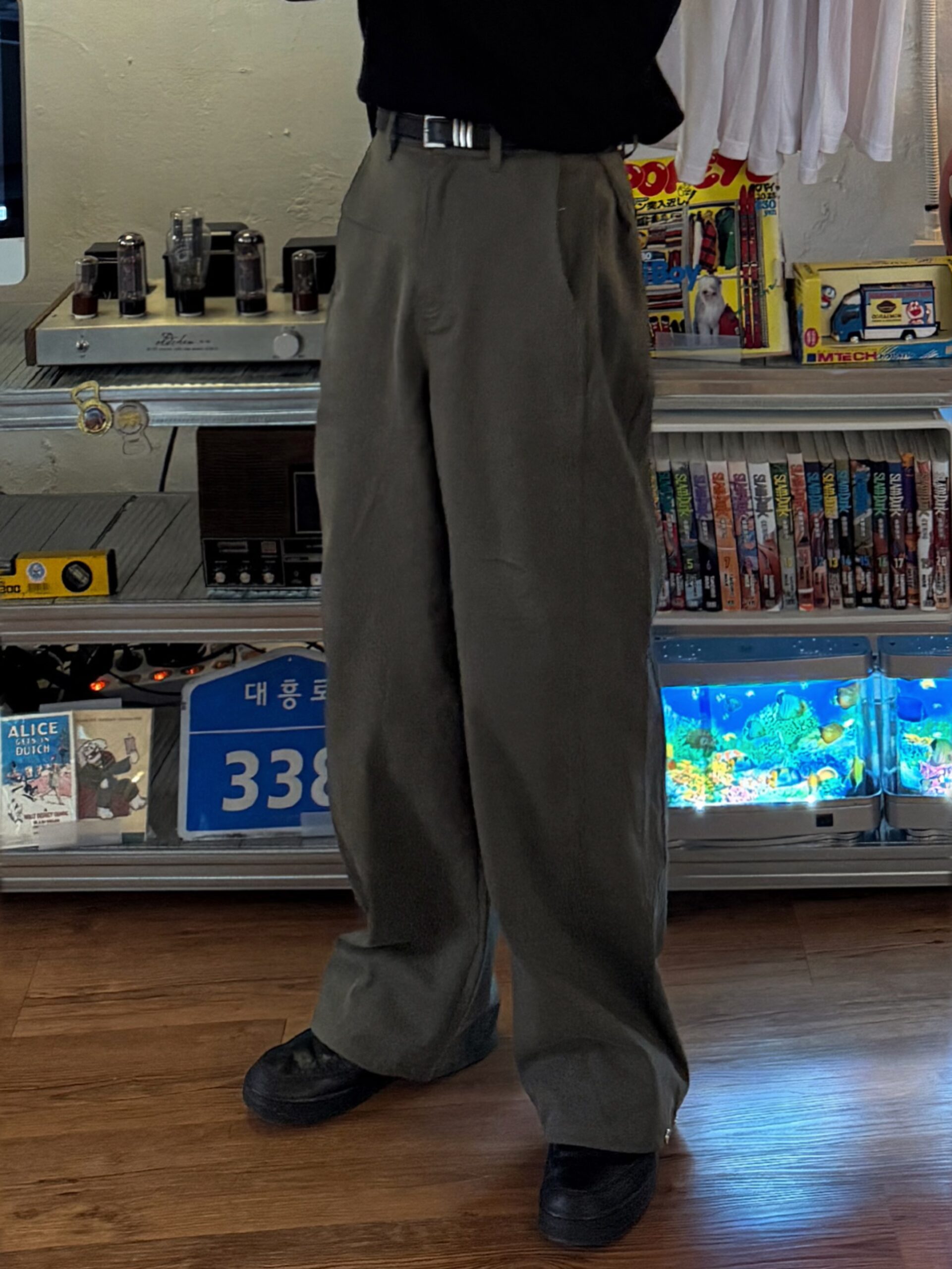 寬松按扣直筒闊腿褲-4