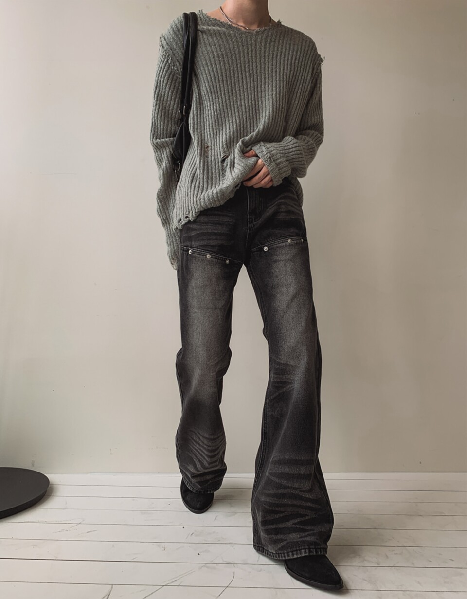 复古铆钉微喇牛仔裤-4