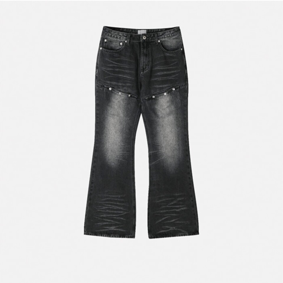 复古铆钉微喇牛仔裤-5