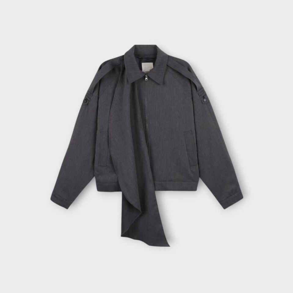 設計師款高領圍巾可拆夾克外套-8