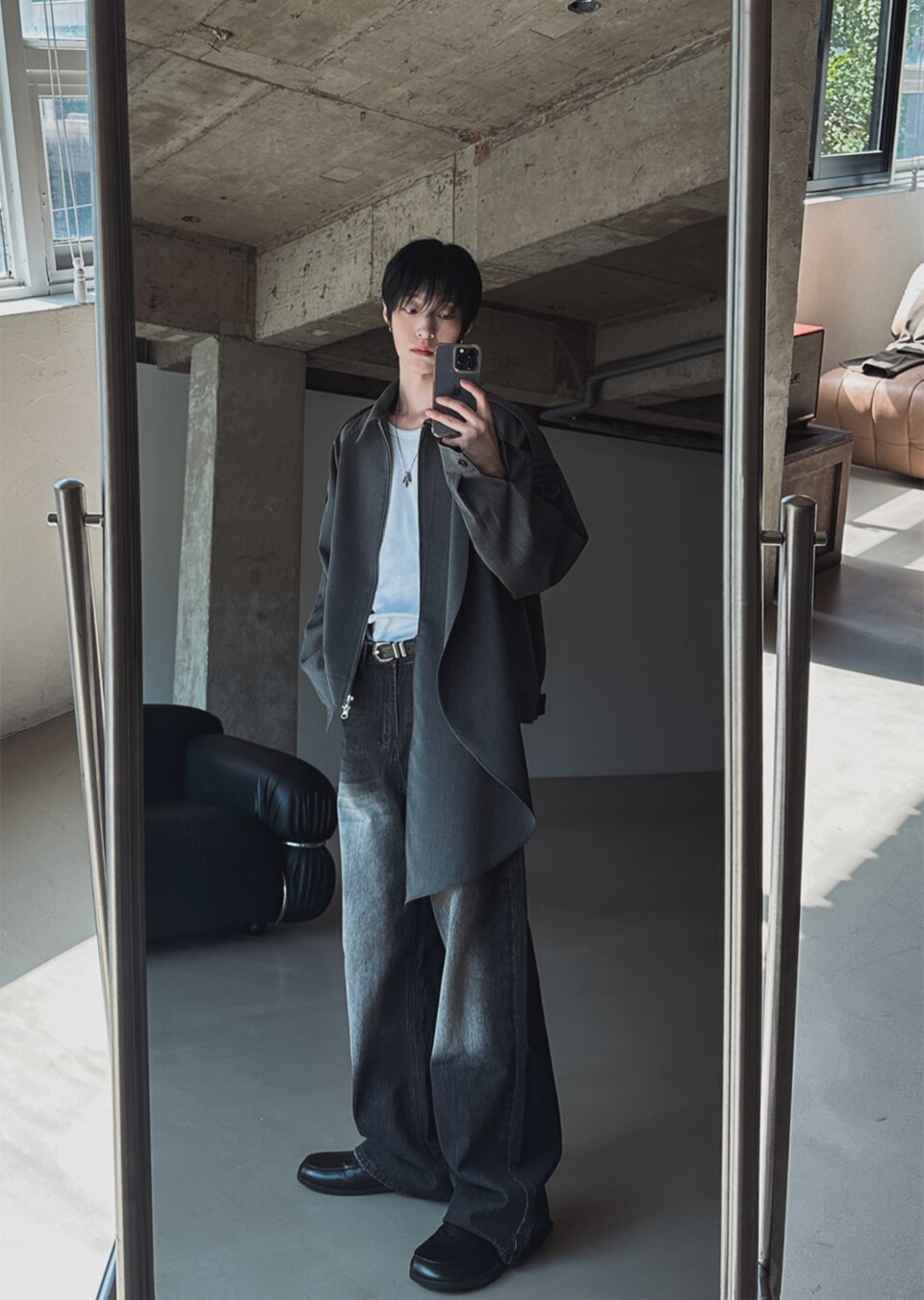 設計師款高領圍巾可拆夾克外套-5