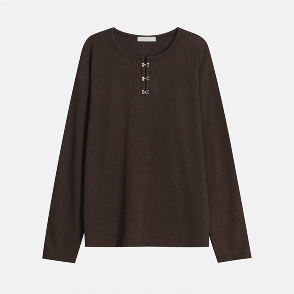 針織掛扣亨利領長袖-7