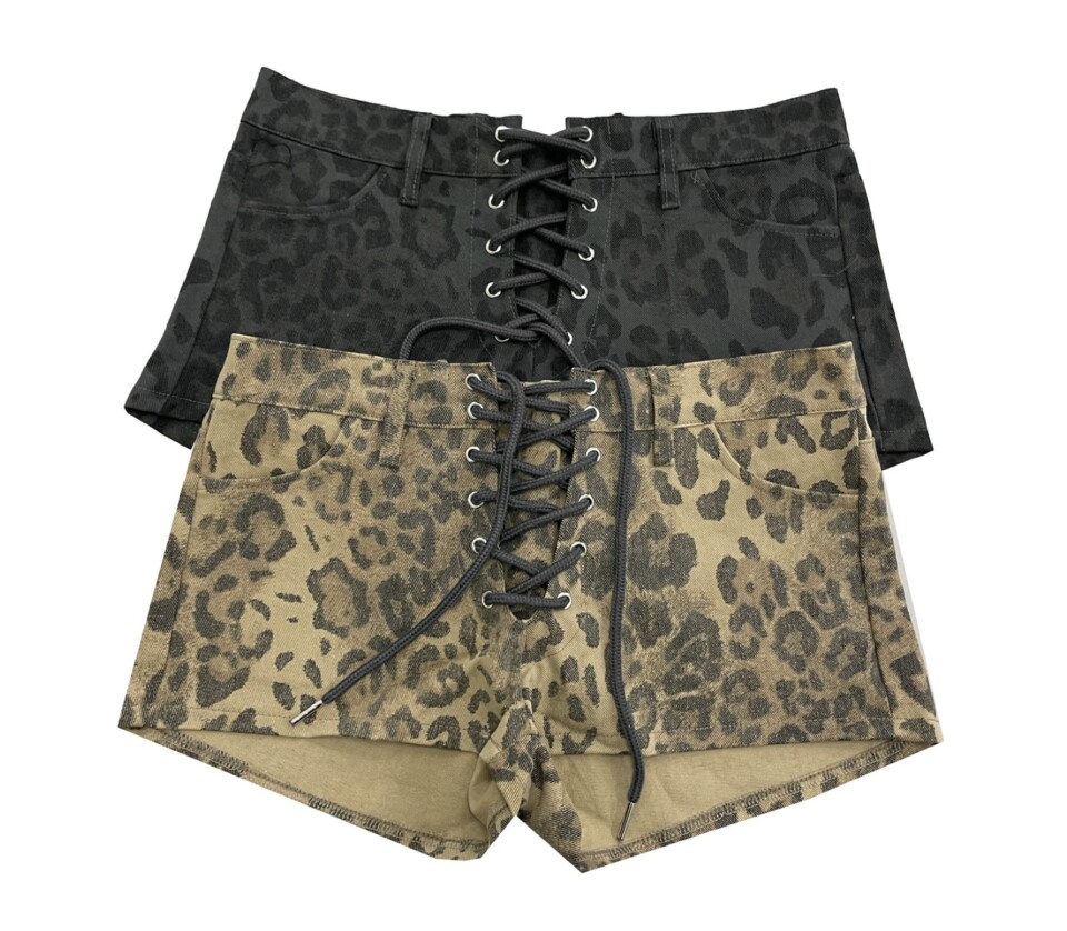 交叉綁帶低腰豹紋短褲-7