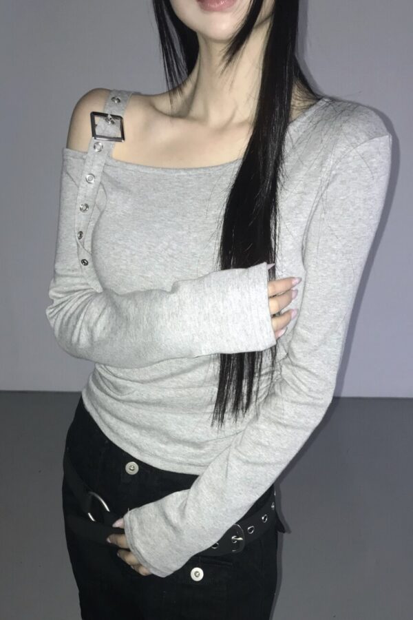 Alternative view of 不對稱單肩釦帶T恤