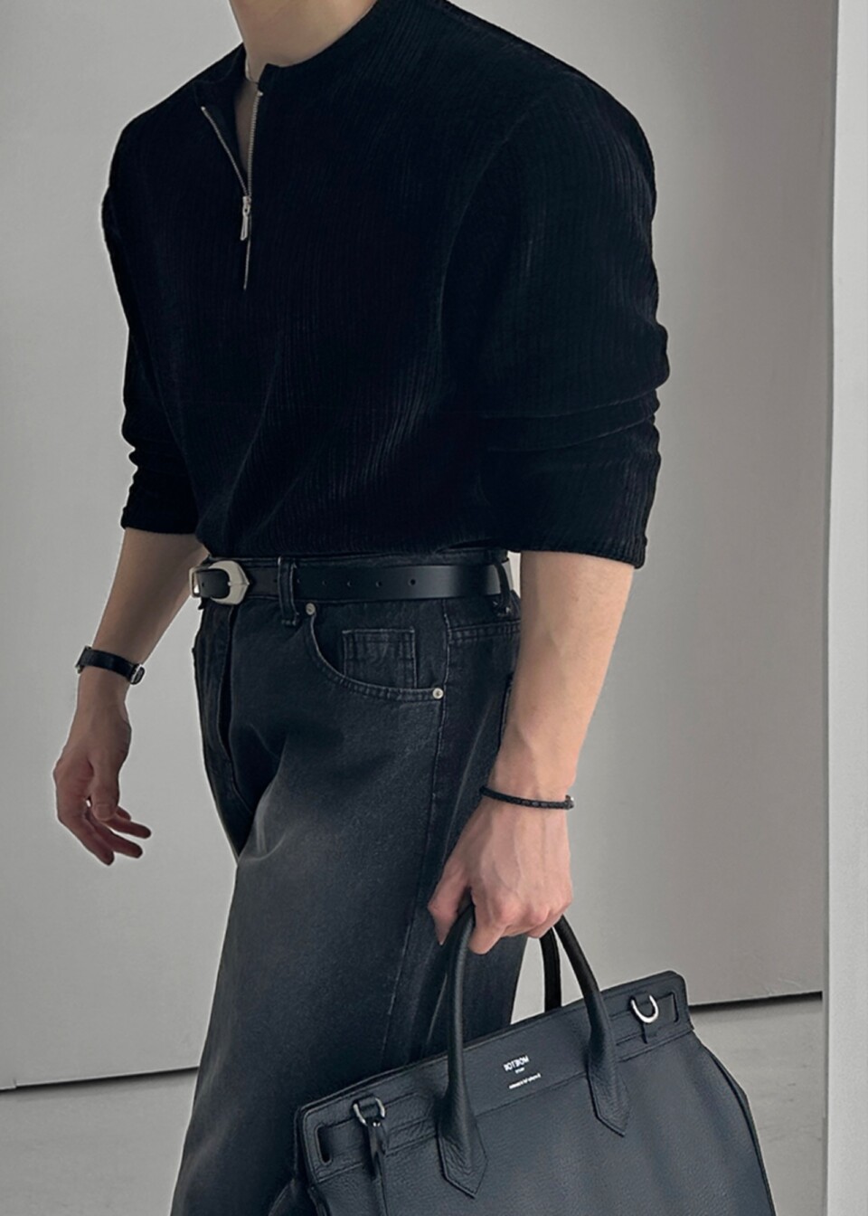 絨布拉鏈亨利領長袖-4