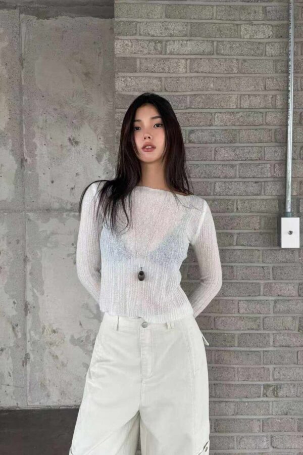 露背細帶短款針織衫-1