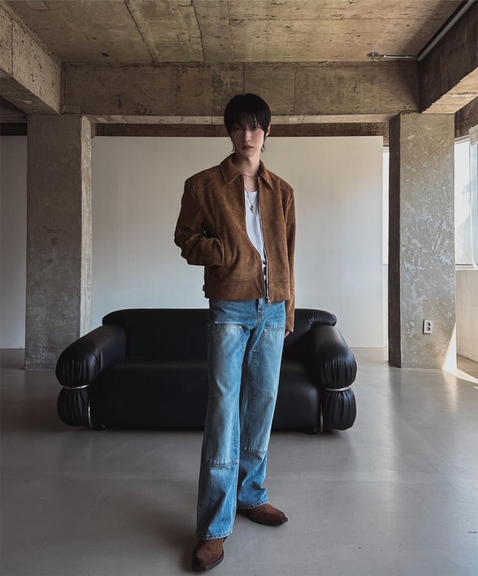 短款袖口拉鍊翻領麂皮絨夾克-1