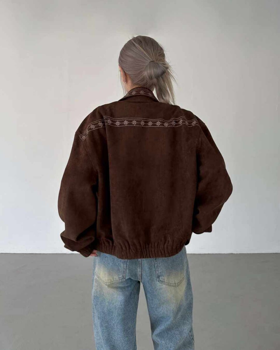 麂皮絨刺繡翻領短款夾克-5