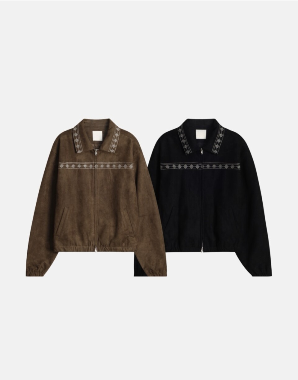 麂皮絨刺繡翻領短款夾克-6