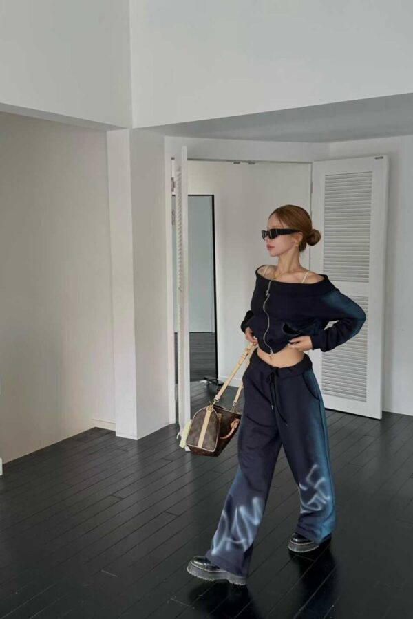 露肩漸層短款拉鍊外套-1