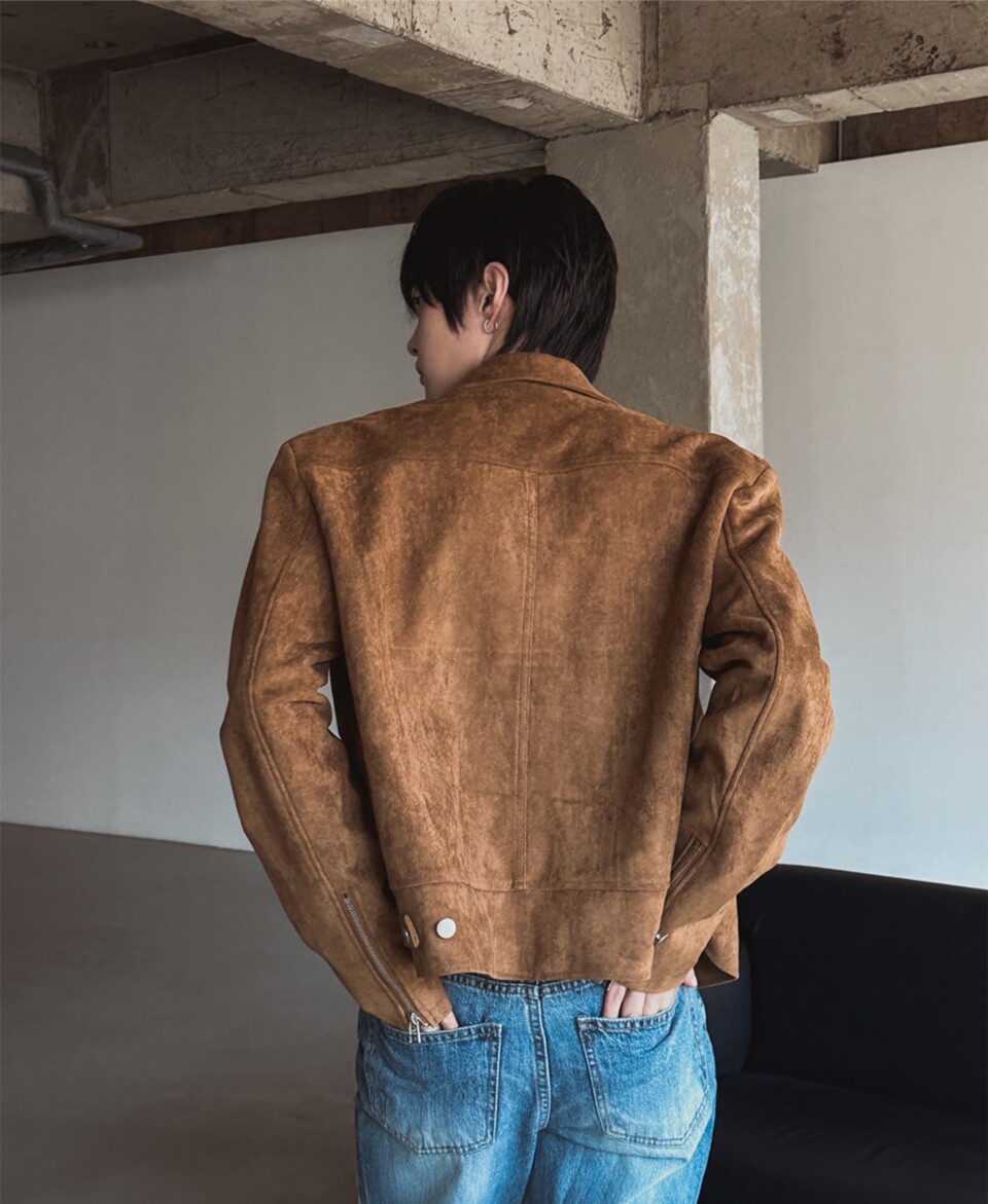 短款袖口拉鍊翻領麂皮絨夾克-3