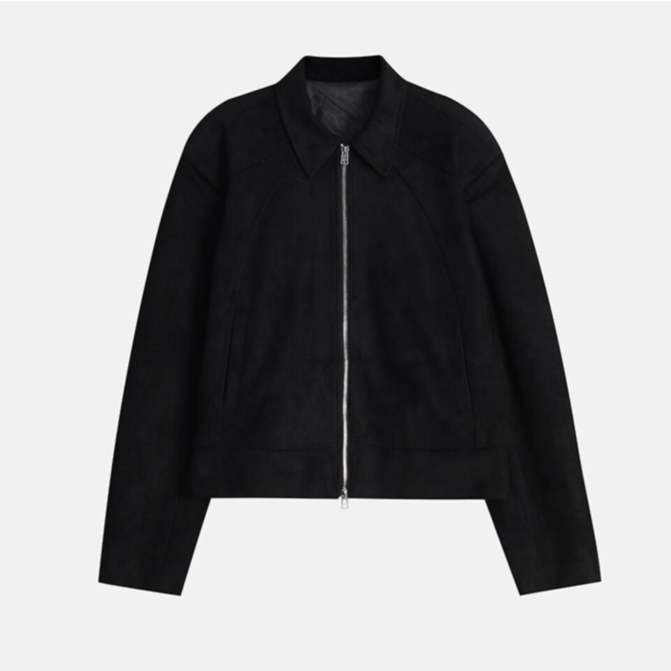 短款袖口拉鍊翻領麂皮絨夾克-4